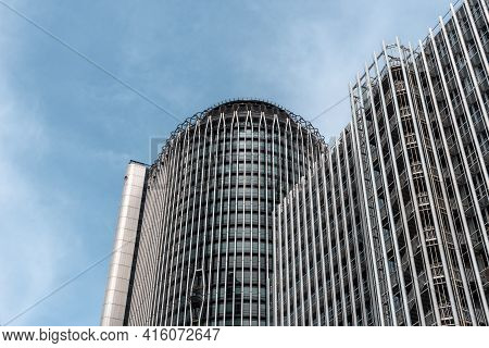 Madrid, Spain - March 28, 2021: Torre Europa Office Building Skyscraper In Azca Financial District. 