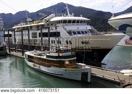 Juneau, Alaska / Usa - August 08, 2019: Ship Cruise At Juneau Port, Juneau, Alaska, Usa