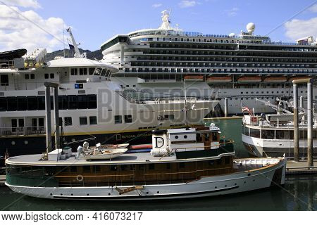Juneau, Alaska / Usa - August 08, 2019: Ship Cruise At Juneau Port, Juneau, Alaska, Usa