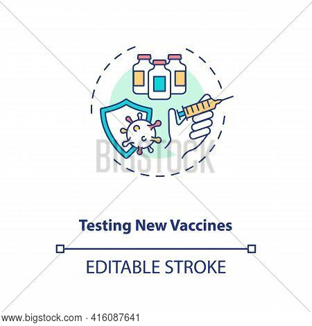 Testing New Vaccines Concept Icon. Clinical Trials Type Idea Thin Line Illustration. Vaccine Develop