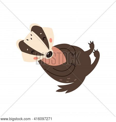 Badger On A White Background. Forest Animal. Vector Illustration Of Brock Mammal Species