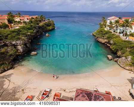 Playa Lagun Beach Cliff Curacao, Beautiful Tropical Bay With White Sand And Blue Ocean Curacao Carib
