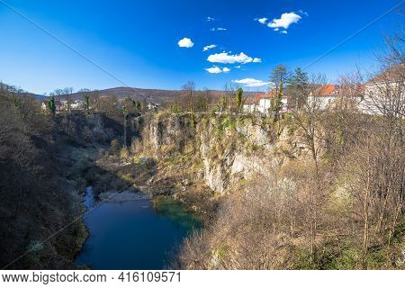 Town Of Ogulin And Dobra River Canyon Abyss View, Landscape Of Central Croatia