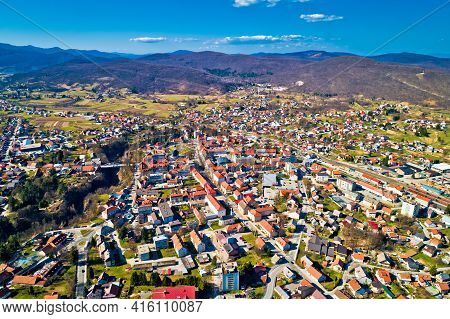 Town Of Ogulin And Dobra River Canyon Aerial Panoramic View, Landscape Of Central Croatia