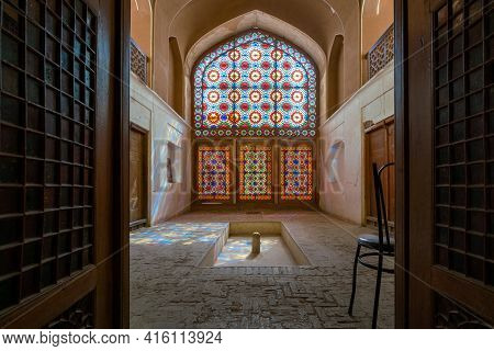 Yazd, Iran - 14.04.2019: Interior Of The Tallest Wind Tower Of Iran In Dolat-abad Garden, Yazd, Iran