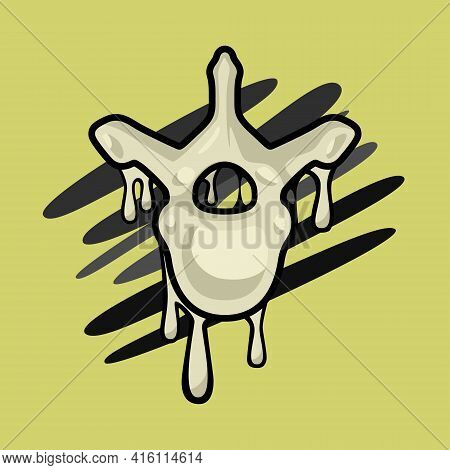 Image Of A Part Of A Human Skeleton With Paint Smudges. Human Vertebra. Vector Image.