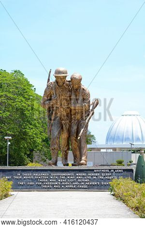 CORREGIDOR, PHILIPPINES - APRIL 3, 2016: Brothers in Arms Statue. Monument at the Pacific War Memorial on the island in Manila Bay.