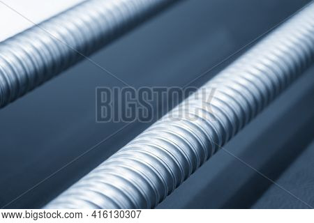 The Close-up Scene Of Lead Ball Screw Spare Part. The Hi-precision Manufacturing Concept.