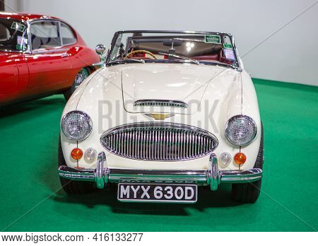 Bangkok, Thailand - April 4, 2021: Vintage Car Austin Big Healey 3000 Exhibited In Bangkok Internati