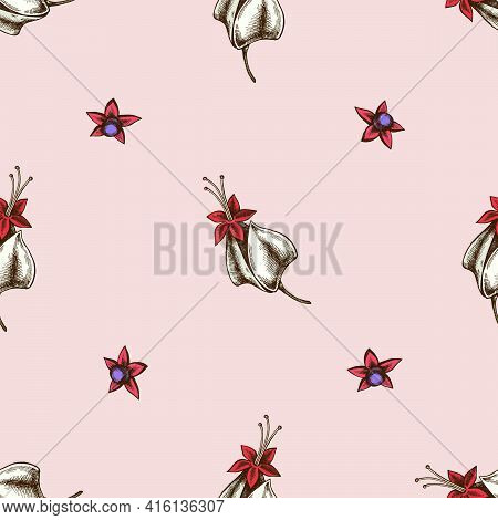 Seamless Pattern With Hand Drawn Colored Clerodendrum Stock Illustration