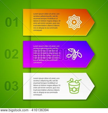 Set Line Octagonal Star, Date Fruit And Ramadan Drum. Business Infographic Template. Vector
