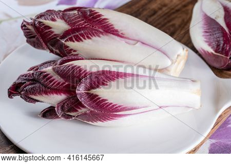 Healthy Food Belgian Endive Red Chicory Lof Lettuce Close Up