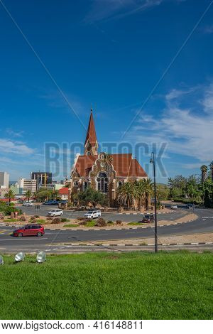 Windhoek, Namibia - Jan 19. 2021: The Christ Church Or Christuskirche Is A Historic Landmark And Lut