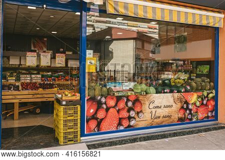 Madrid, Spain - August 6, 2018 - Vegetable Shop In Herrera Oria District Of Madrid