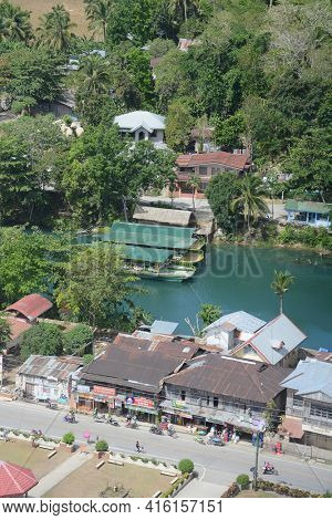 BOHOL, PHILIPPINES - APRIL 5, 2016: Aerial view of town on Bohol Island. Bohol, is a province of the Philippines, in the countryâs Central Visayas region.