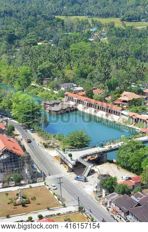 BOHOL, PHILIPPINES - APRIL 5, 2016: Aerial view of town on Bohol Island. Bohol, is a province of the Philippines, in the countryâs Central Visayas region.