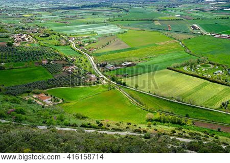 A Stunning Landscape Of Southern Italy From A High Hill, Madonna Del Granato Sanctuary, In April, Wh