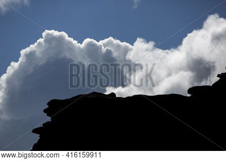 Silhouette Of Cliffs, Clouds And Blue Sky In Mount Roraima
