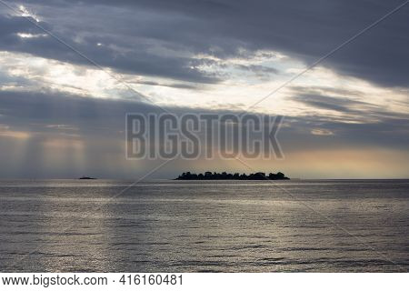 Fantastic Colored Sunset On The River Rio De La Plata. A Tapering Intrusion Of The Atlantic Ocean On