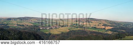 Panoramic View Of The Calder Valley In West Yorkshire With The Village Of Midgley And Dod Naze Surro