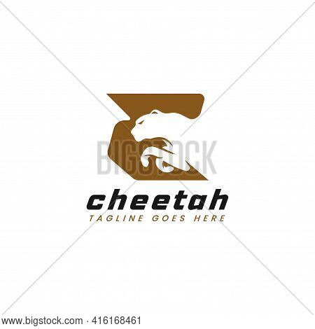 Abstract Initial Letter C Combined With Cheetah Shape Silhouette Inside. Graphic Design Element.
