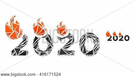 Triangle Mosaic Fired 2020 Year Icon. Fired 2020 Year Vector Mosaic Icon Of Triangle Elements Which 