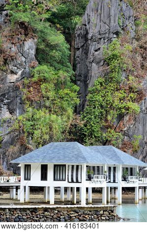 EL NIDO, LAGEN ISLAND, PHILIPPINES - APRIL 5, 2016:  Water Bungalow at the Lagen Island Resort. The Eco-Sanctuary in situated in Bacuit Bay in Palawan. 