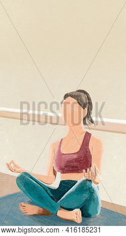 Yoga mobile wallpaper and relaxation color pencil illustration