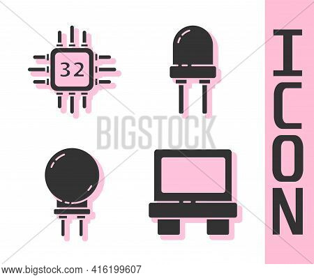 Set Fuse, Processor With Microcircuits Cpu, Light Emitting Diode And Light Emitting Diode Icon. Vect