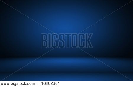 Abstract Luxury Gradient Blue Background. Smooth Dark Blue With Black Vignette Studio Banner.
