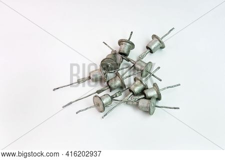 Rectifier Diodes Heap. Vintage Electronic Components Of Old Circuits