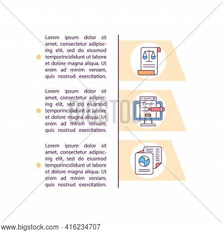 Signing Employment Contract Online Concept Line Icons With Text. Ppt Page Vector Template With Copy 