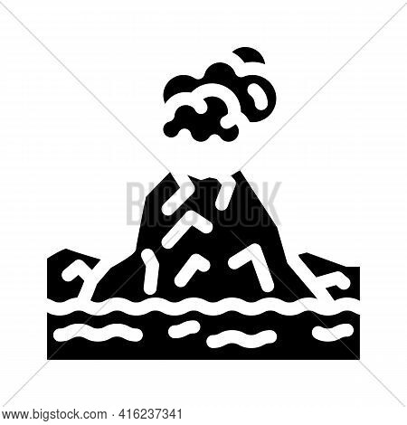 Island With Volcano Glyph Icon Vector. Island With Volcano Sign. Isolated Contour Symbol Black Illus