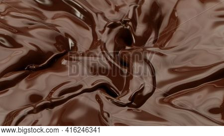 Hot chocolate waves, melted chocolae mixing.