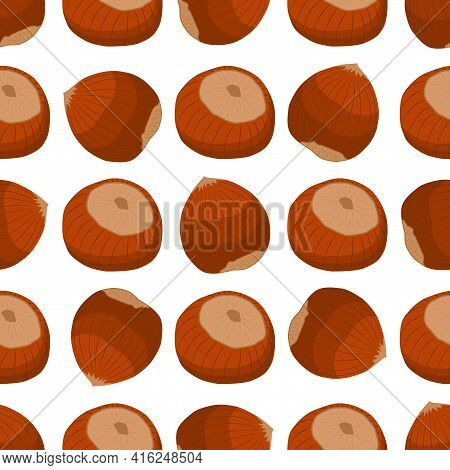Illustration On Theme Big Pattern Identical Types Hazelnut, Nut Equal Size. Hazelnut Pattern Consist