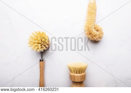 Eco Friendly Plant Based Cleaning Brush Set, Bamboo Kitchen Scrub Brush Set Of 3. Zero Waste Food Cl