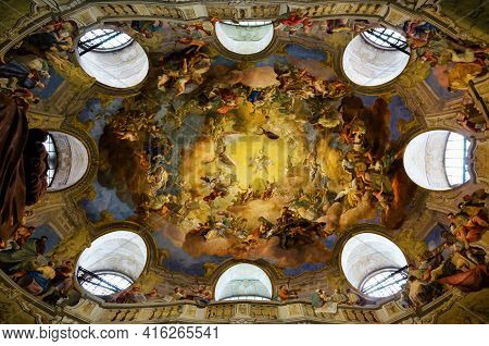 Vienna, Austria - May 20, 2017: Main Hall Of The Historical Austrian National Library In Vienna (aus