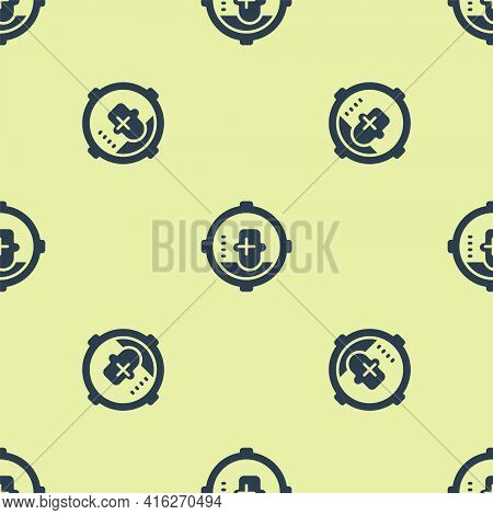 Blue Headshot Icon Isolated Seamless Pattern On Yellow Background. Sniper And Marksman Is Shooting O