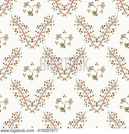 Seamless Minimalist Doodle Floral Pattern Background. Calm Boho Earthy Tone Color Wallpaper. Simple 