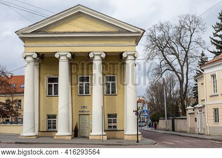Vilnius, Lithuania - March 28, 2021: De Choiseul (de Reuss) Palace In Simonas Daukantas Square Of Vi