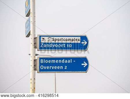 Dutch Street Sign With Bloemendaal, Overveen, Zandvort 10 Directions