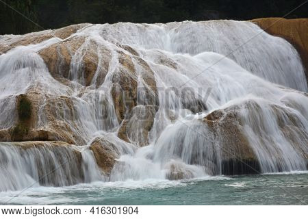 Agua Azul Waterfall, Yucatan  Peninsula, Mexico.
Agua Azul Cascades Waterfall Is Located 64 Km From 