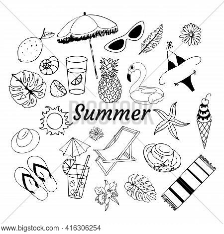 Vector Illustration In The Style Of Doodle On The Theme Of Summer