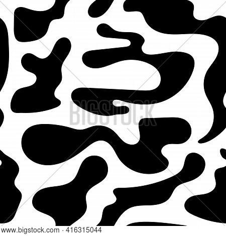 Seamless Abstract Animal Pattern. Simple Vector Texture, White Background With Black Shapeless Spots