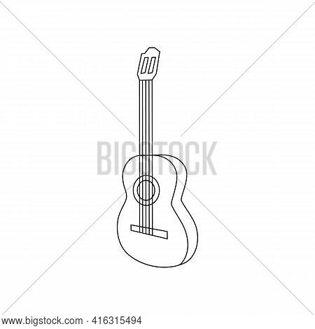 Linear Black White Guitar Icon. Can Be Used As A Sticker, Symbol Or Sign. Simple Stock Vector Illust
