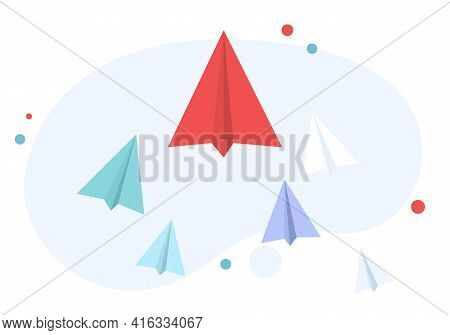Leadership & Achieving Goals Concept Depicting Race Of Paper Planes. Different Levels Of Competition