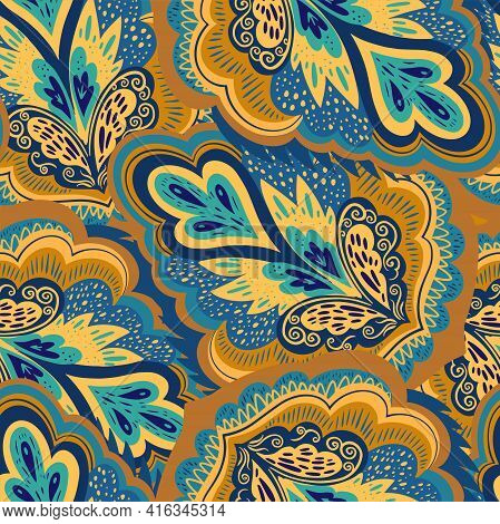Abstract Vintage Ornamental Psychedelic Pattern With Plant Motifs.