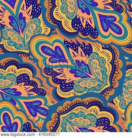 Abstract Vintage Ornamental Psychedelic Pattern With Plant Motifs.