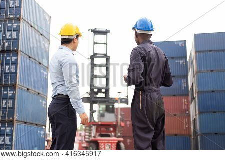 Selective Focus At African Black Worker While Talk And Having Discussion With Supervisor And Inspect