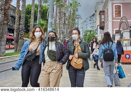 Antalya, Turkey - March 20, 2021: Turkey Has Made Wearing Of Face Masks Mandatory In Antalya Provinc